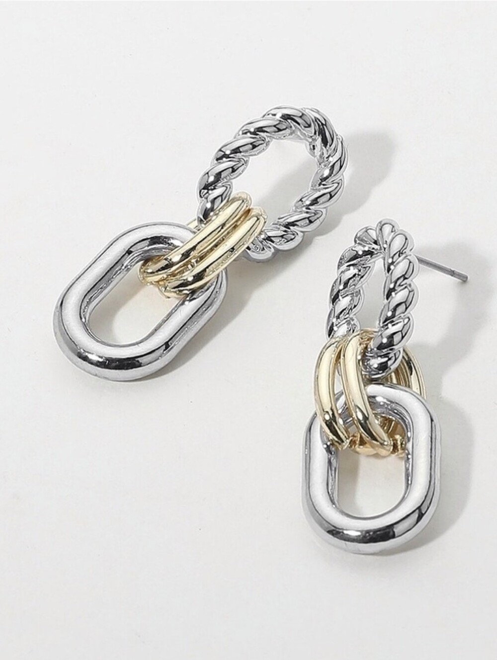 14K GP / RH Two Tone Layered Twisted & Polished Oval Links Dangle Earrings ~ NWT